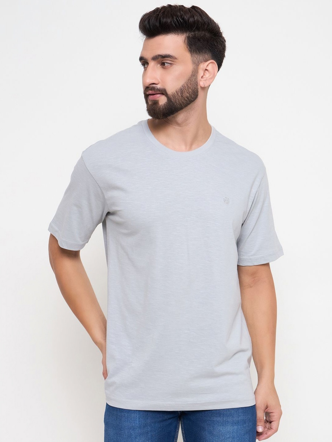 

Duke Men Solid Round Neck Cotton Oversized T-shirt, Grey