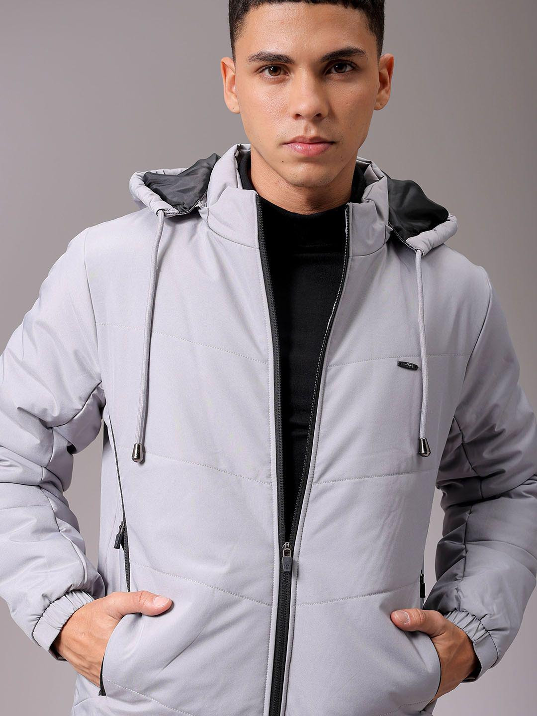 

The Indian Garage Co Men Hooded Slim Fit Puffer Jacket, Grey