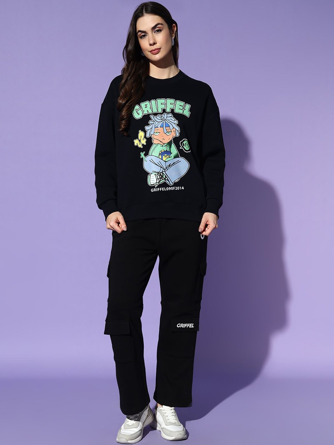 

GRIFFEL Women Printed Oversized Tracksuits, Navy blue