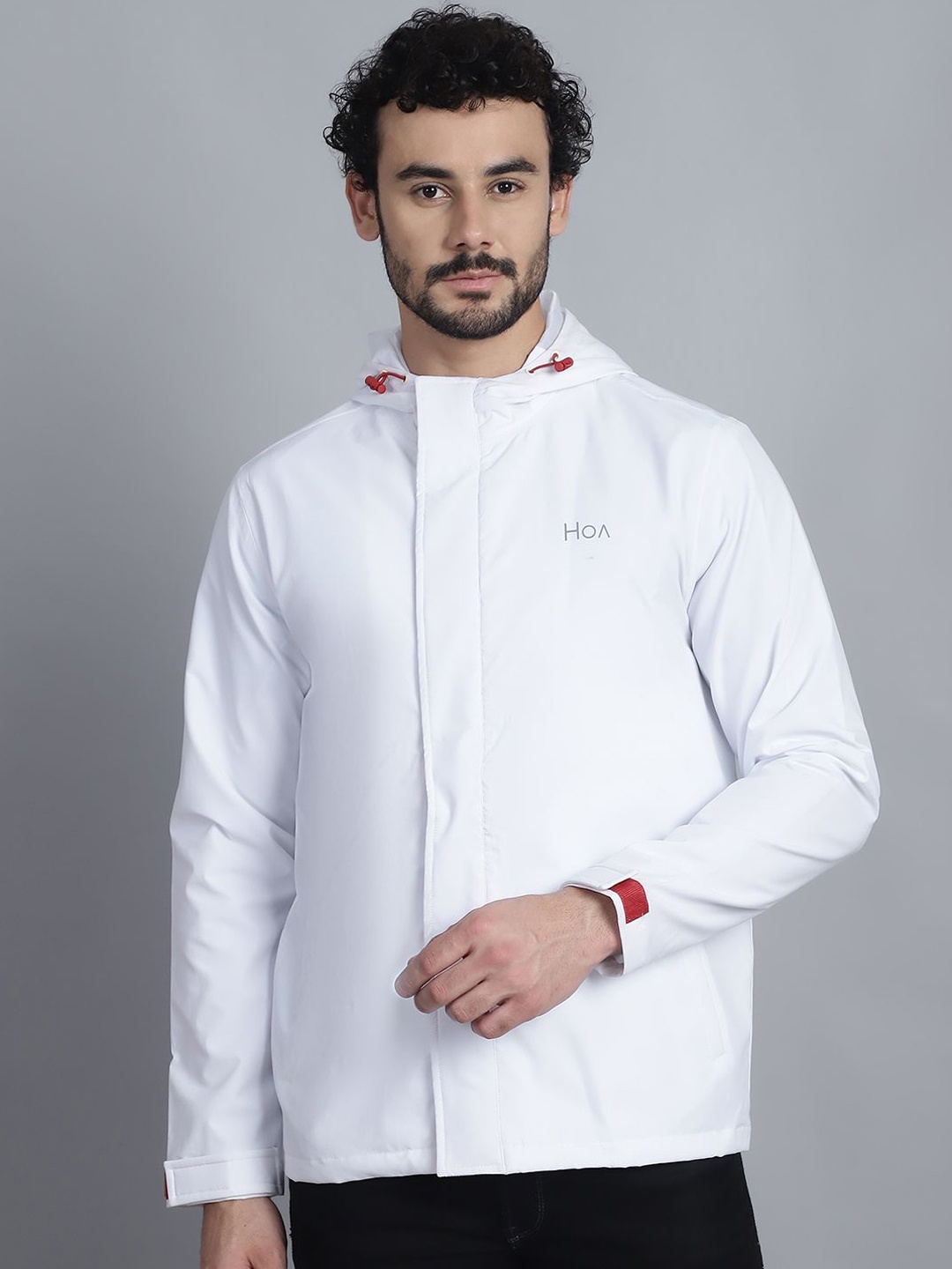 

HOUSE OF VEDAS Men Hooded Solid Casual Bomber Jacket, White