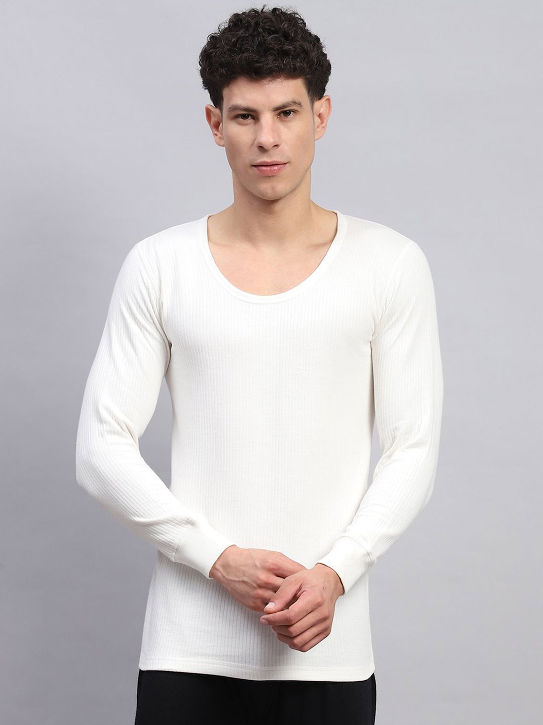 

Monte Carlo Men Round Neck Full Sleeve Thermal Vest, White