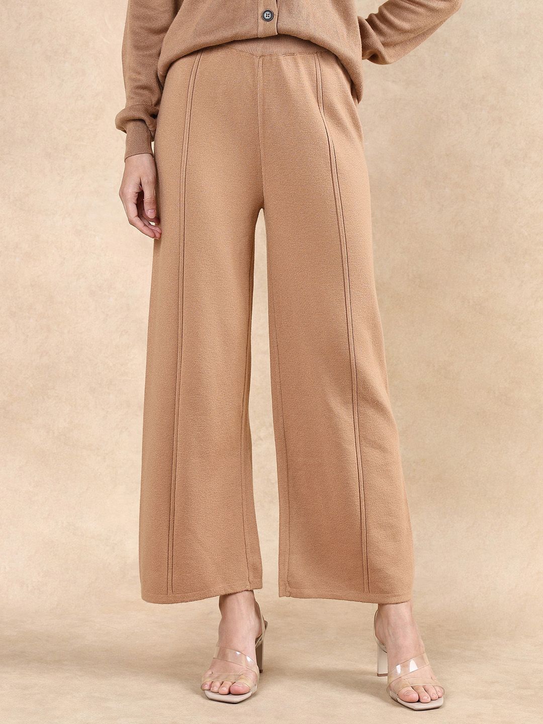 

RAREISM Women Tailored Straight Fit High-Rise Pleated Trousers, Beige
