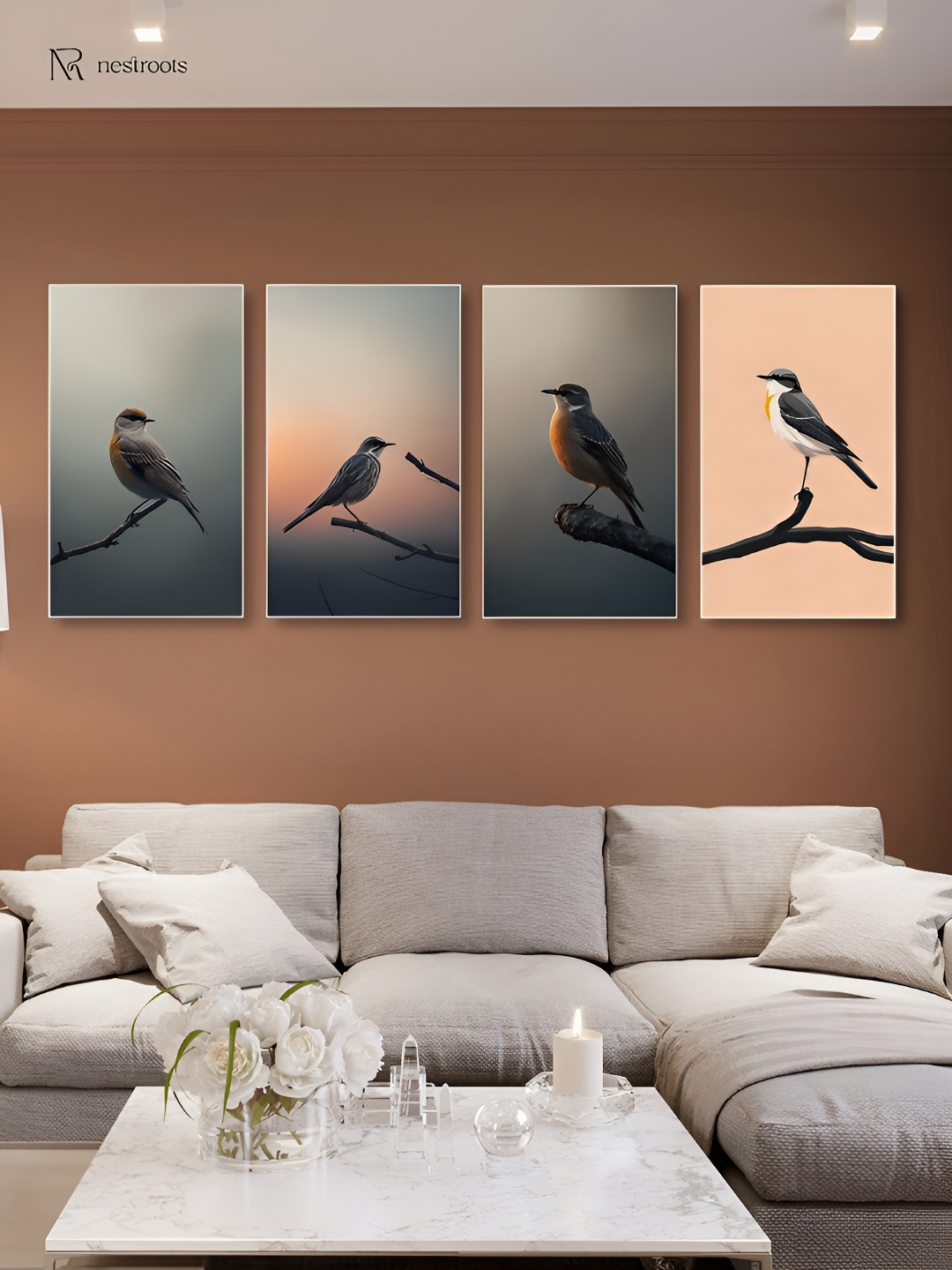 

nestroots Peach-Coloured & Black 4 Pieces Canvas Photographs Wall Arts