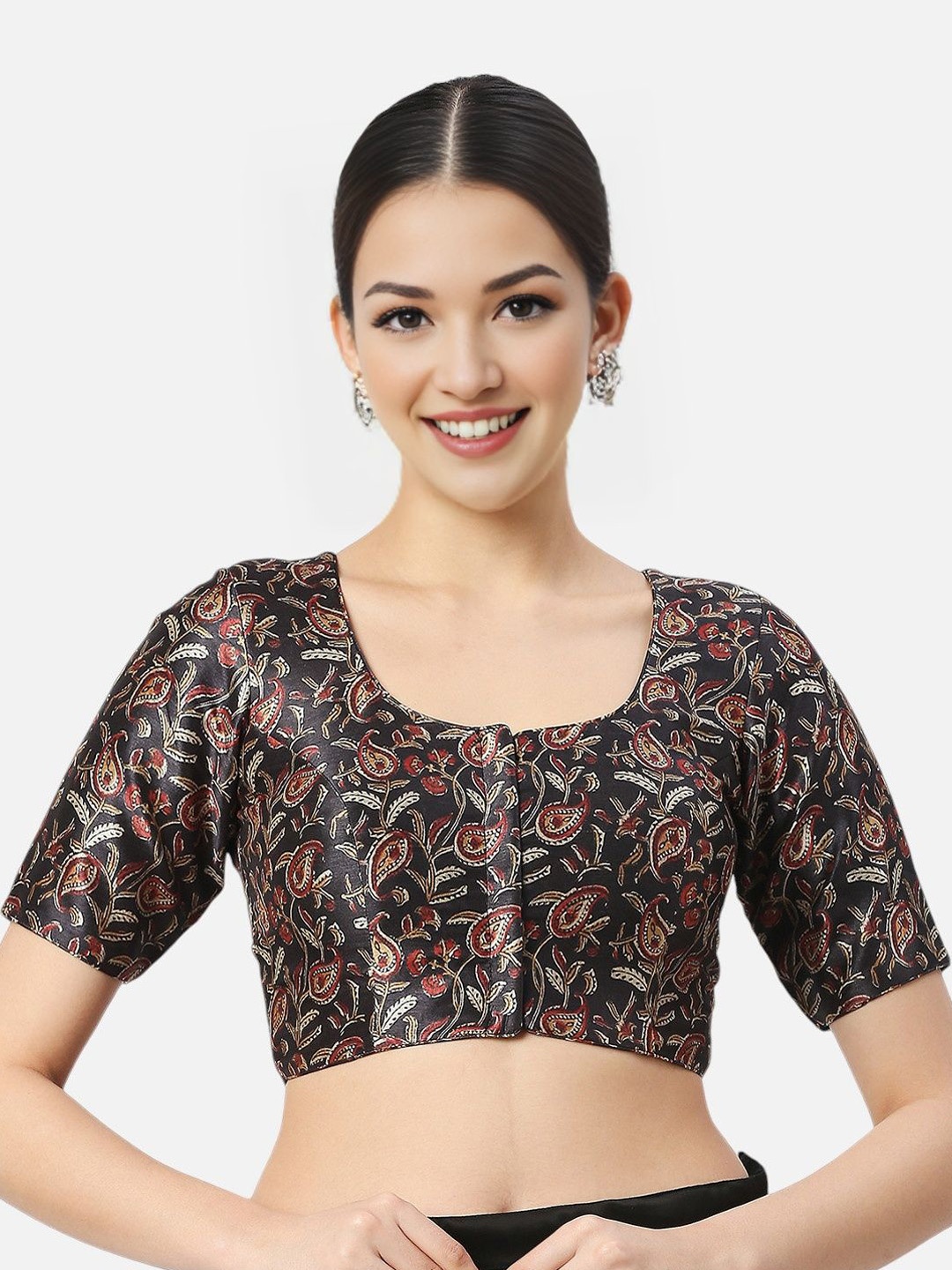 

Biyu Women Printed Saree Blouse, Black