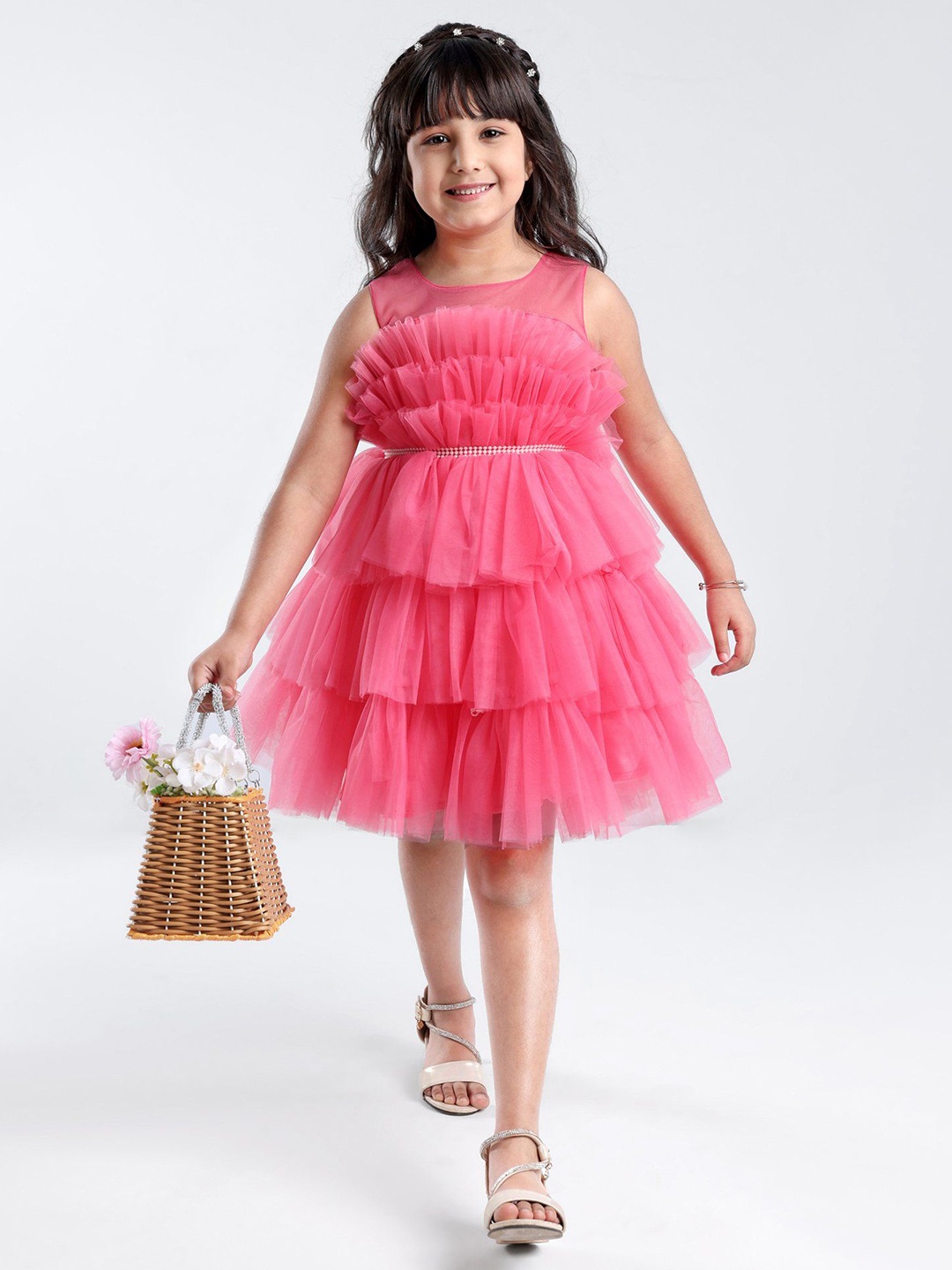 

Mark & Mia Girls Pink Round Neck Sleeveless Fit and Flare Dress