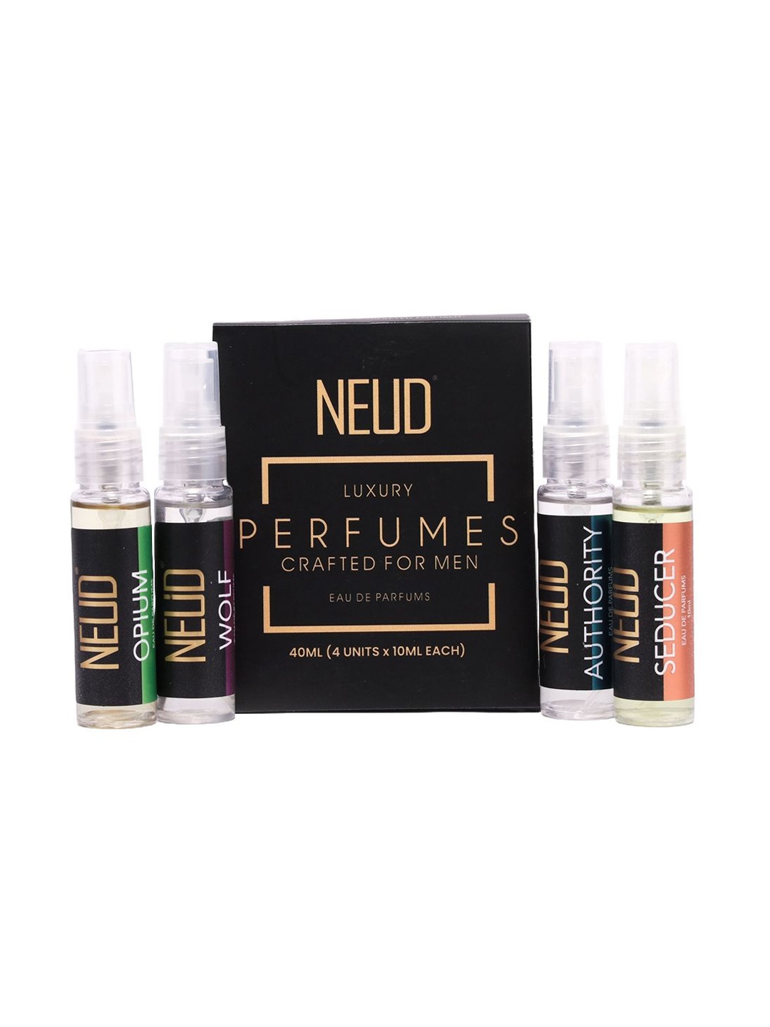 

NEUD Men Set Of 4 Long Lasting Eau De Parfum -10 ml Each, Black