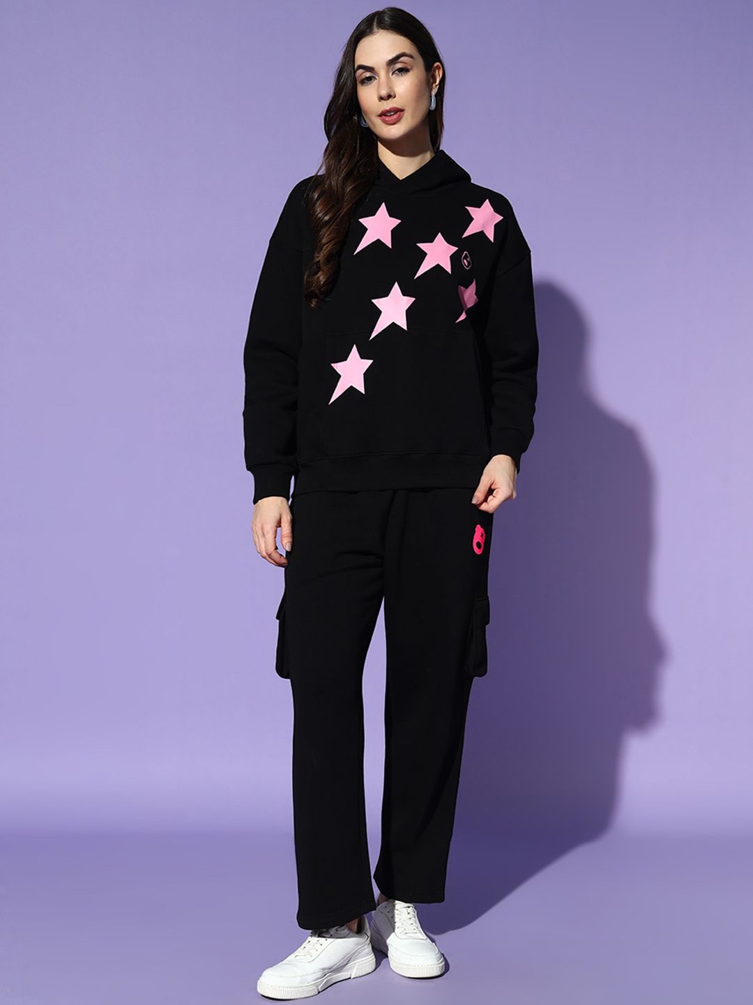 

GRIFFEL Women Printed Hooded Oversized Tracksuits, Black