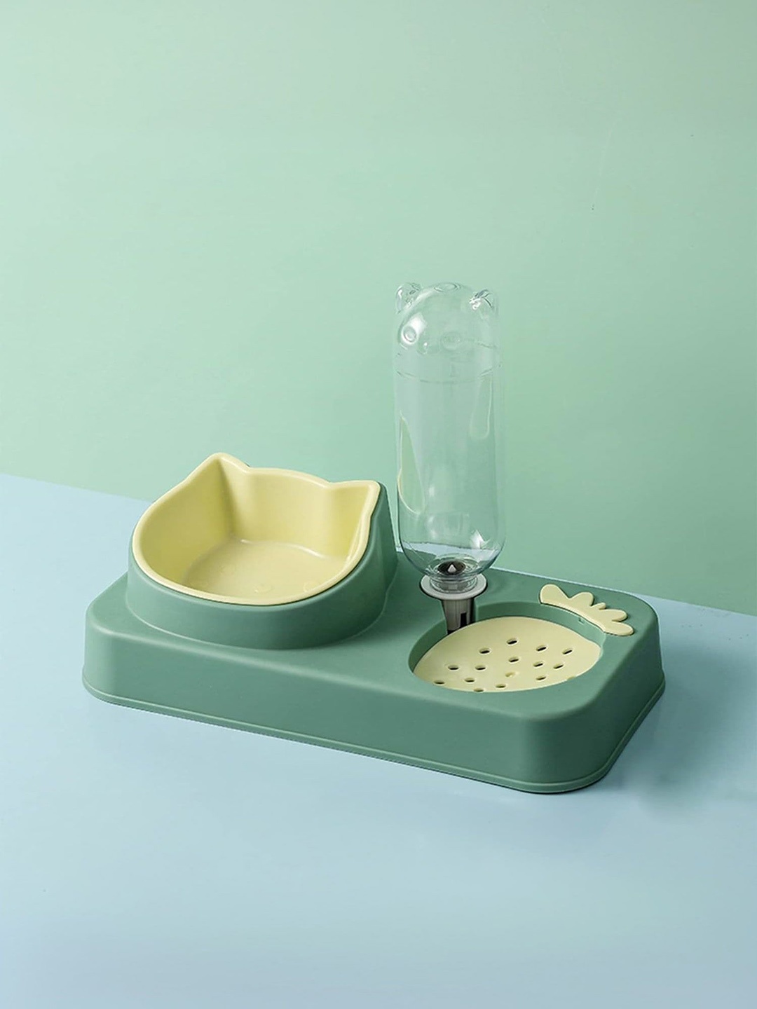 

Kuber Industries 2-in-1 Pet Bowl With Replaceable Water Bottle, Green