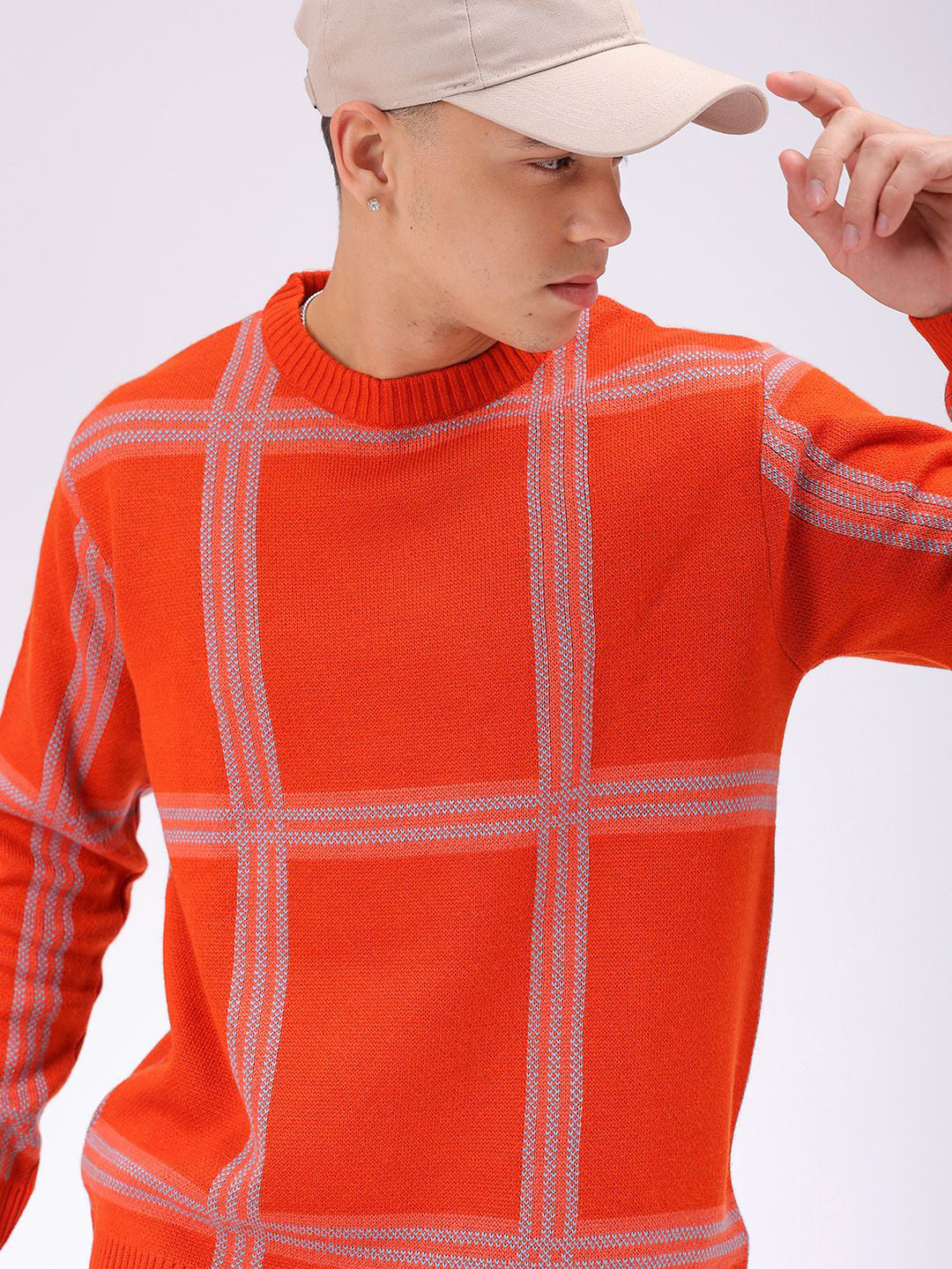 

The Indian Garage Co Men Checked Pullover Sweater, Orange