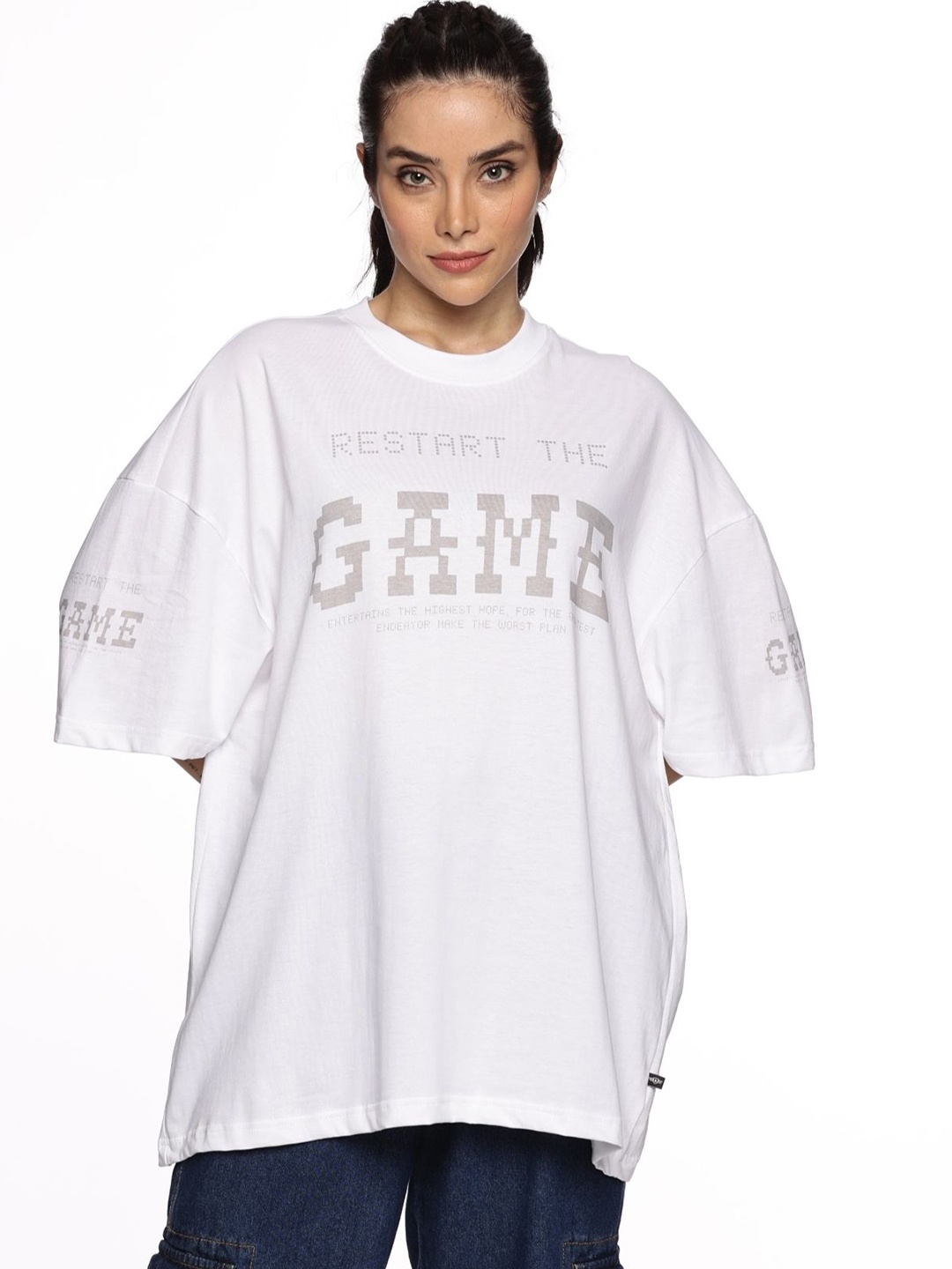 

The Roadster Lifestyle Co. Women Typography Printed Pure Cotton Oversized T-shirt, White