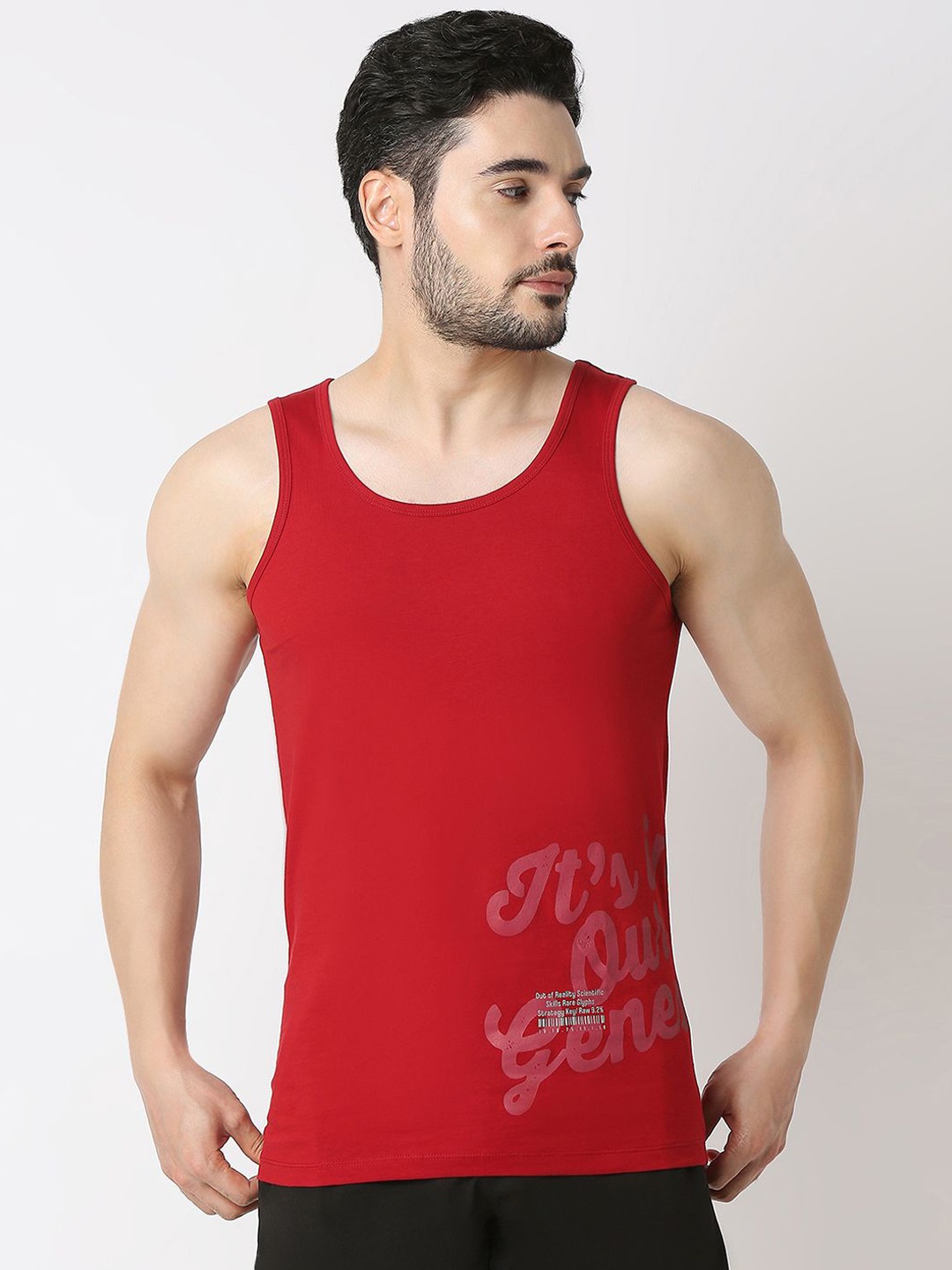 

UnderJeans by Spykar Men Round Neck Pure Cotton Innerwear Vests, Red