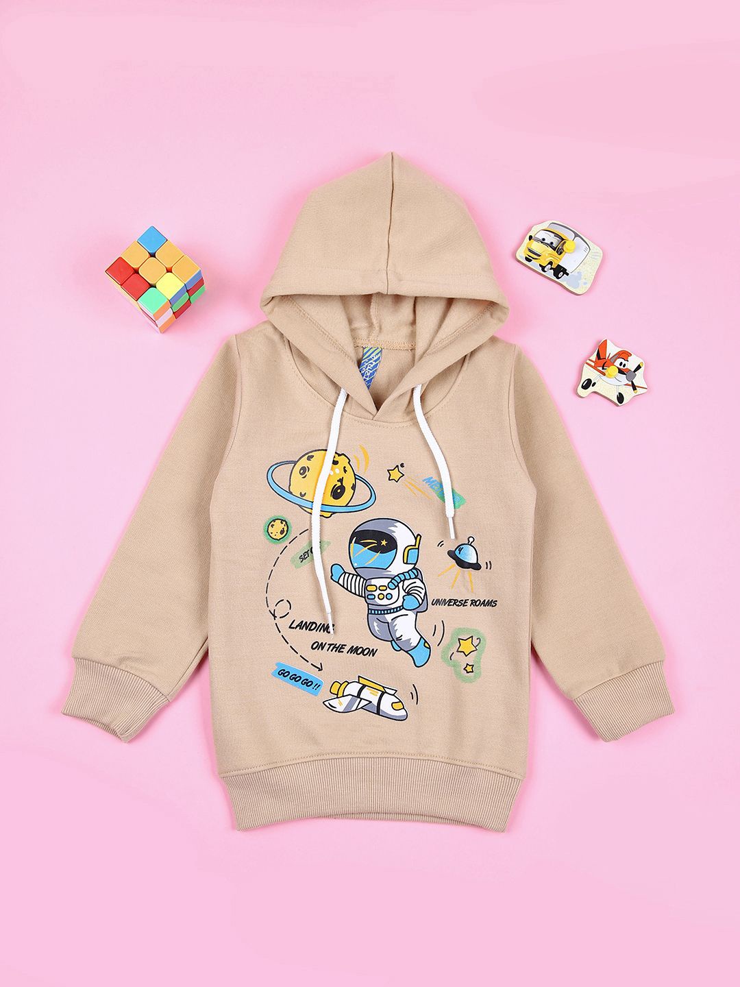

V-Mart Boys Printed Hooded Sweatshirt, Beige