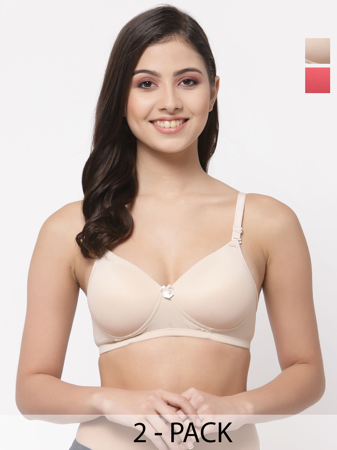 

College Girl Women Pack of 2 Full Coverage Lightly Padded Bra, Peach
