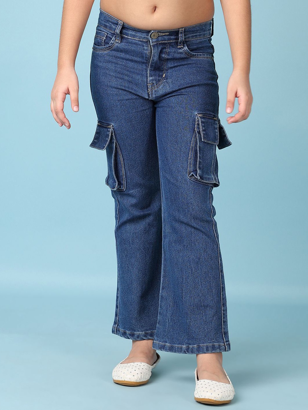 

V-Mart Girls Low Distress Flared Stretchable Jeans, Blue
