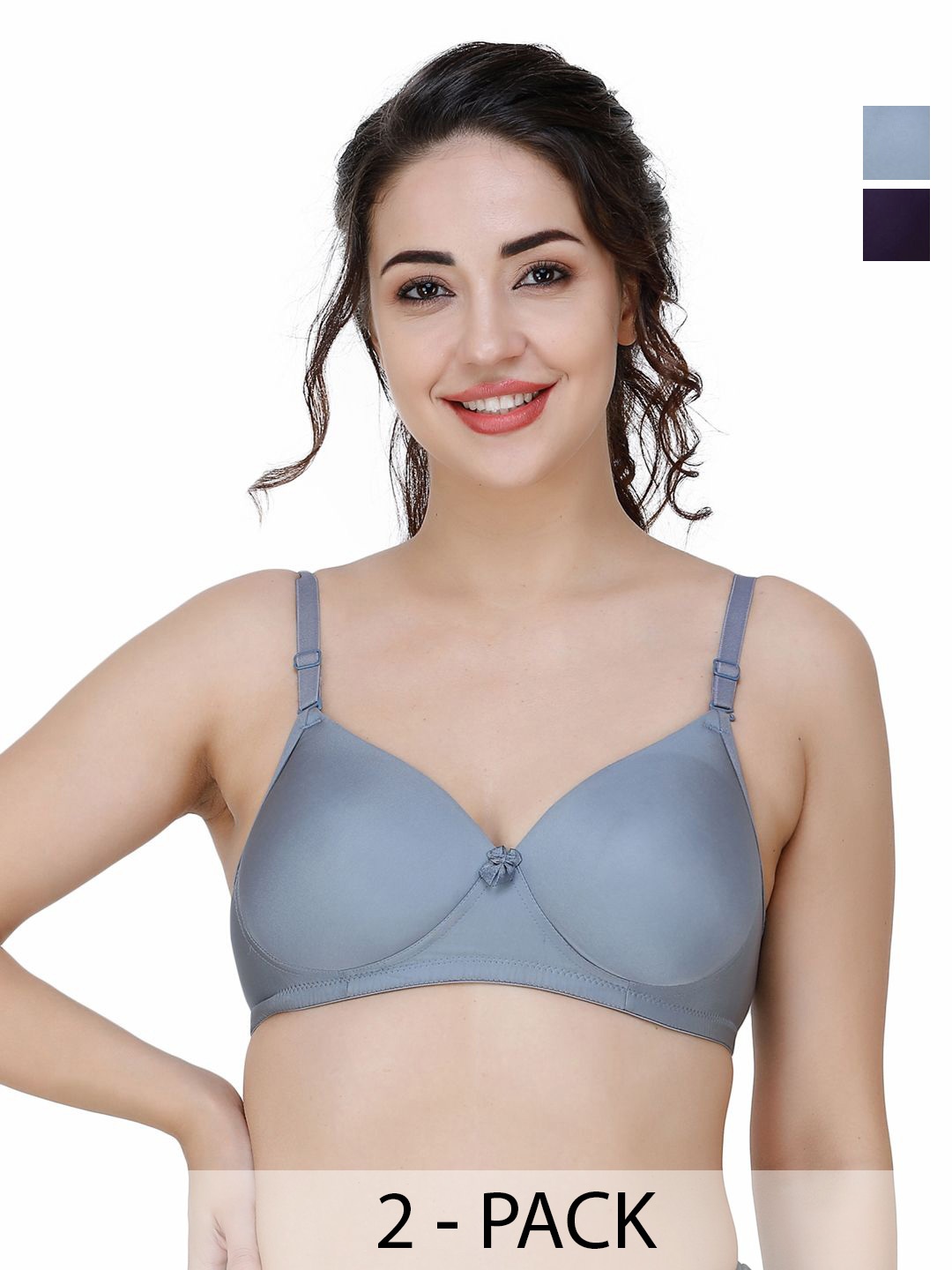 

College Girl Women Pack of 2 Seamless Full Coverage Lightly Padded Bra, Grey