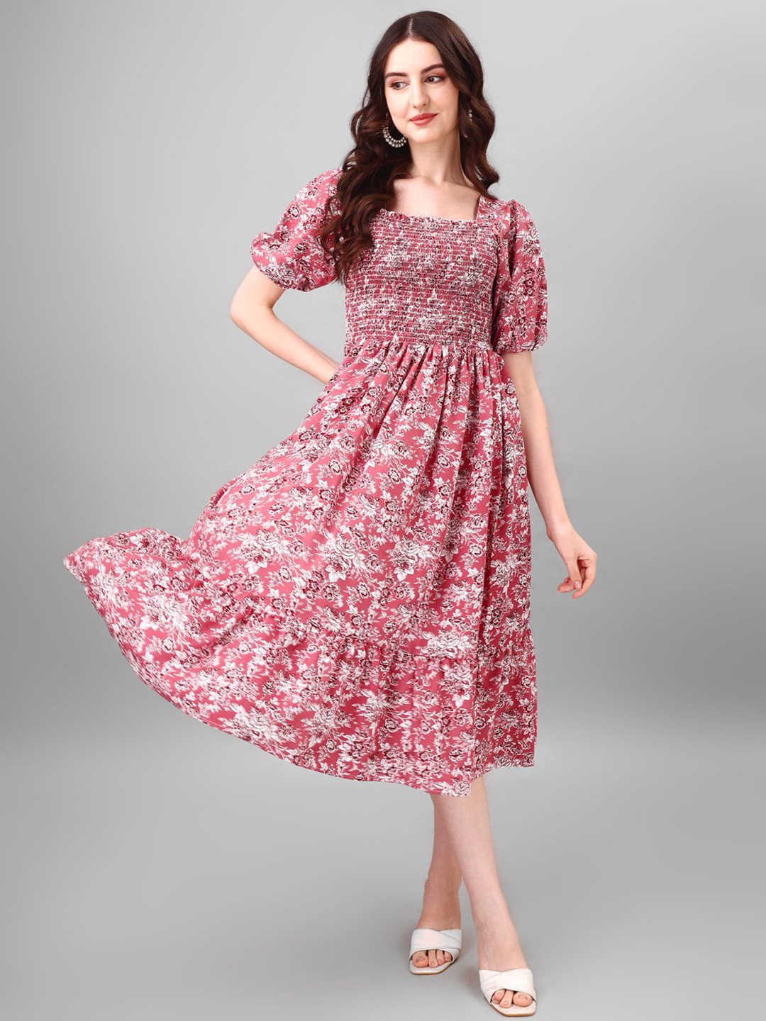 

Krunal Raiyani Women Floral Printed Applique Fit & Flare Maxi Dress, Pink