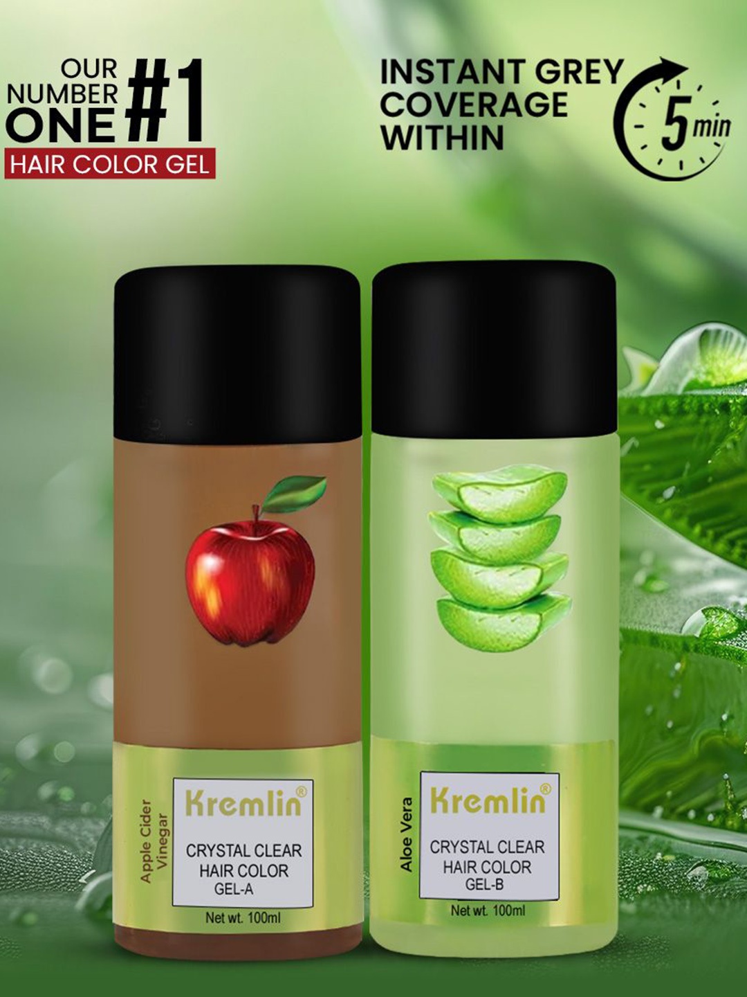 

Kremlin Set Of 2 Crystal Clear Hair Color Gel Aloe Vera & Apple Cider Vineger-100 ml each, Black