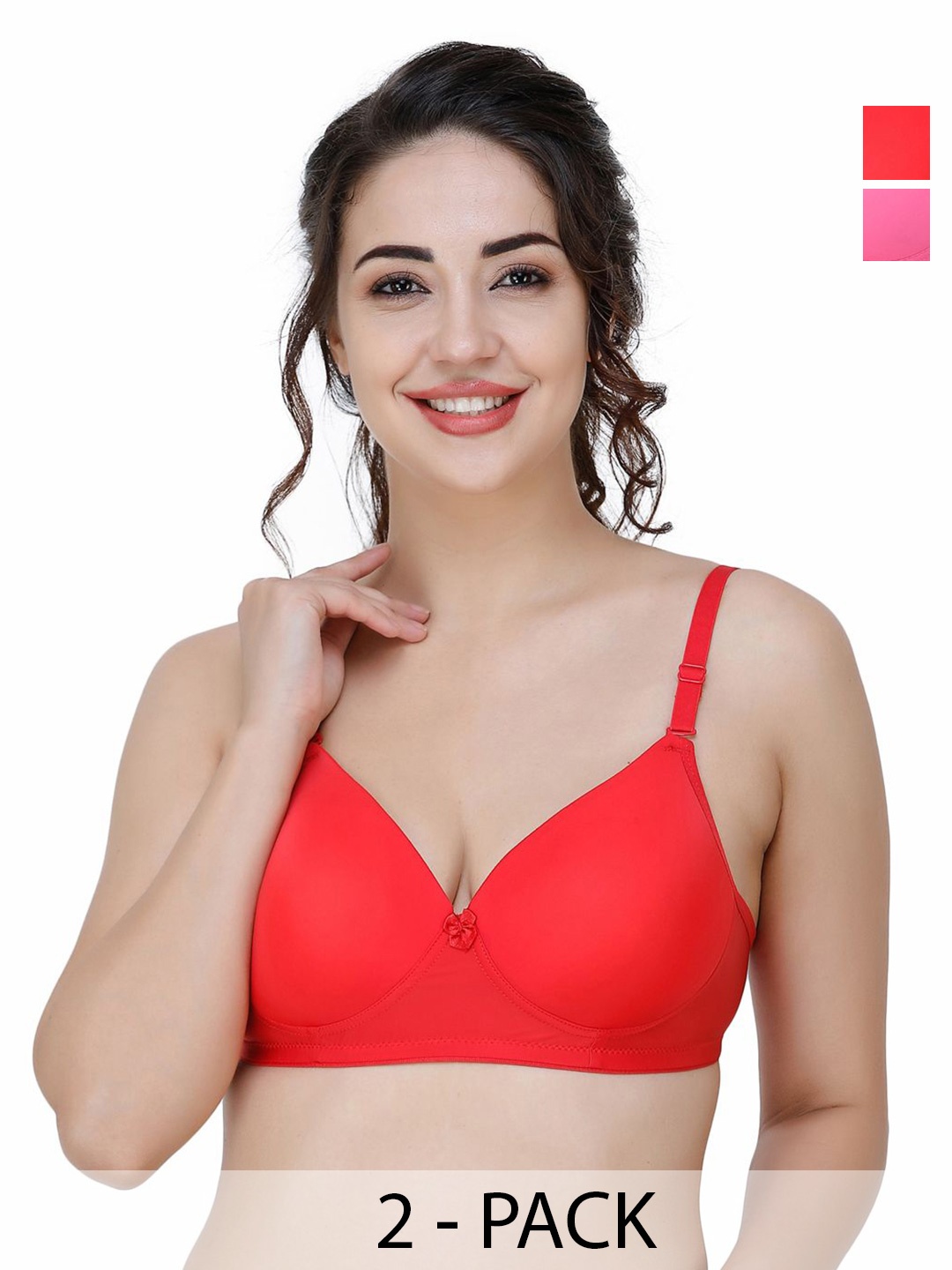 

College Women Pack Of 2 Full Coverage Lightly Padded T-shirt Bra, Pink