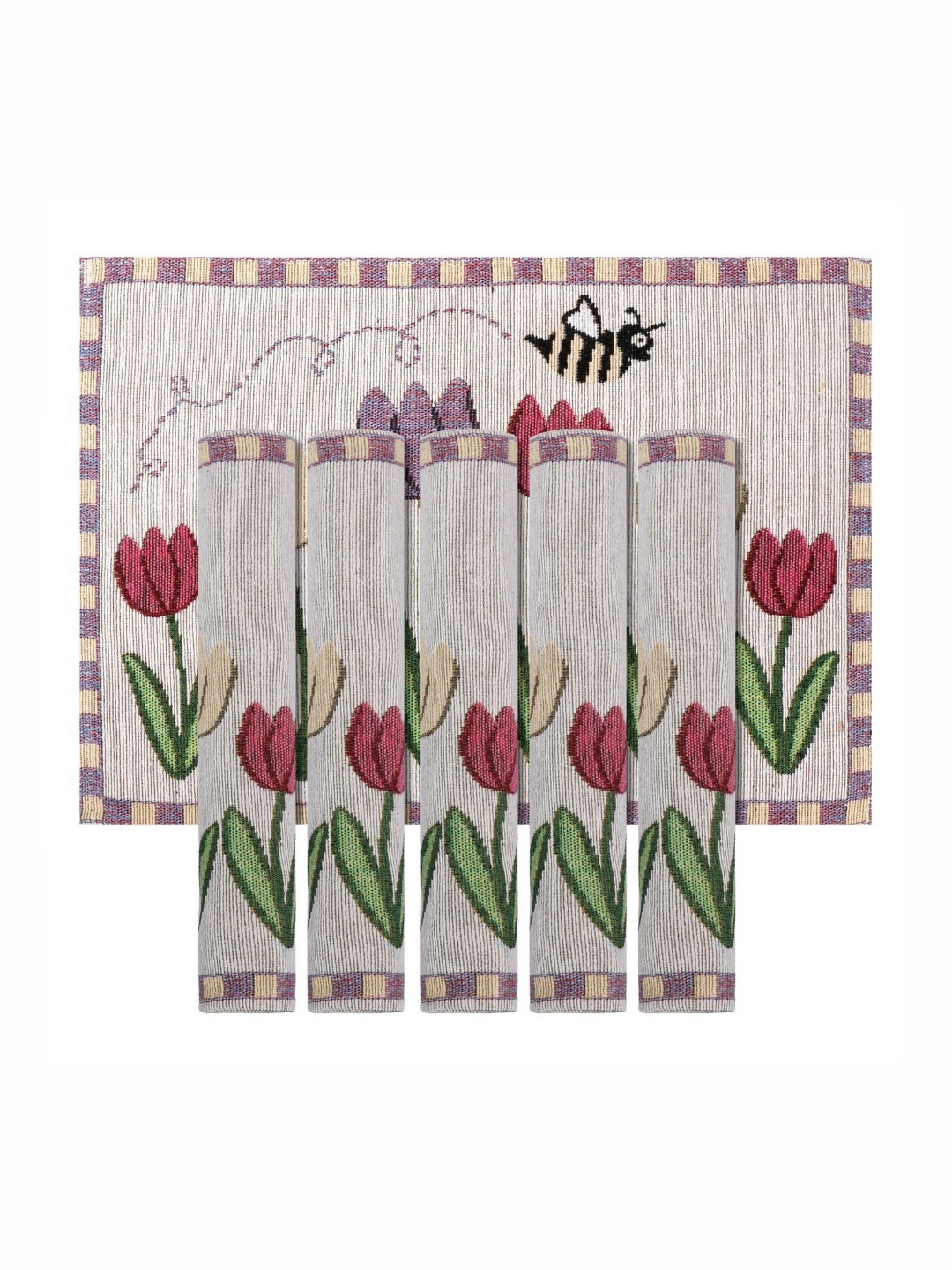 

PRAKARTIK Set of 6 Red & Green Cotton Rectangle Shaped Printed Cotton Dining Table Mats