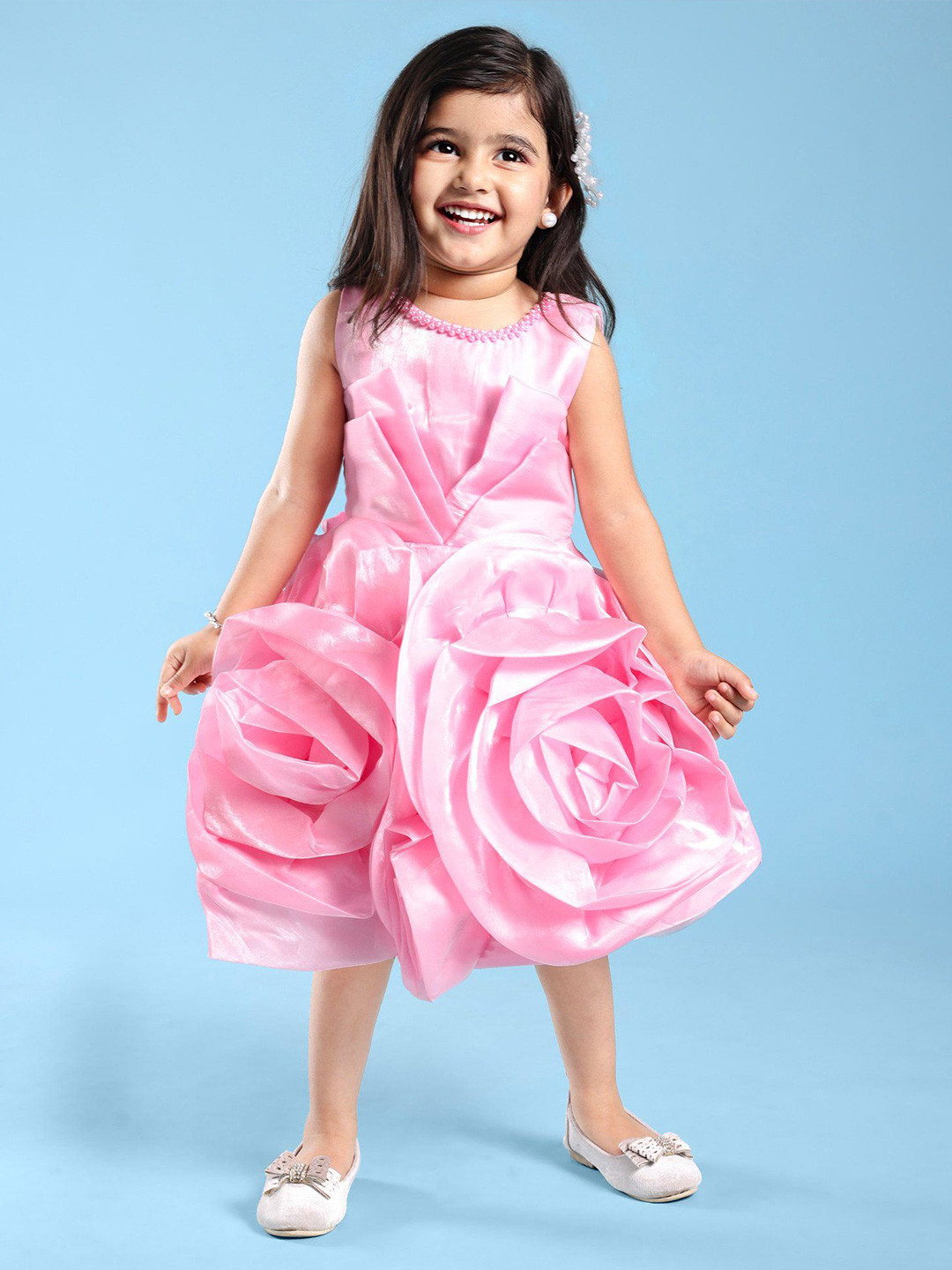 

Mark & Mia Girls Round Neck Fit & Flare Midi Dress, Pink