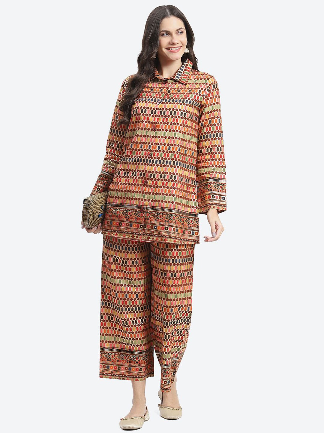 

Kurti's by Menka Printed Co-Ords Set, Orange