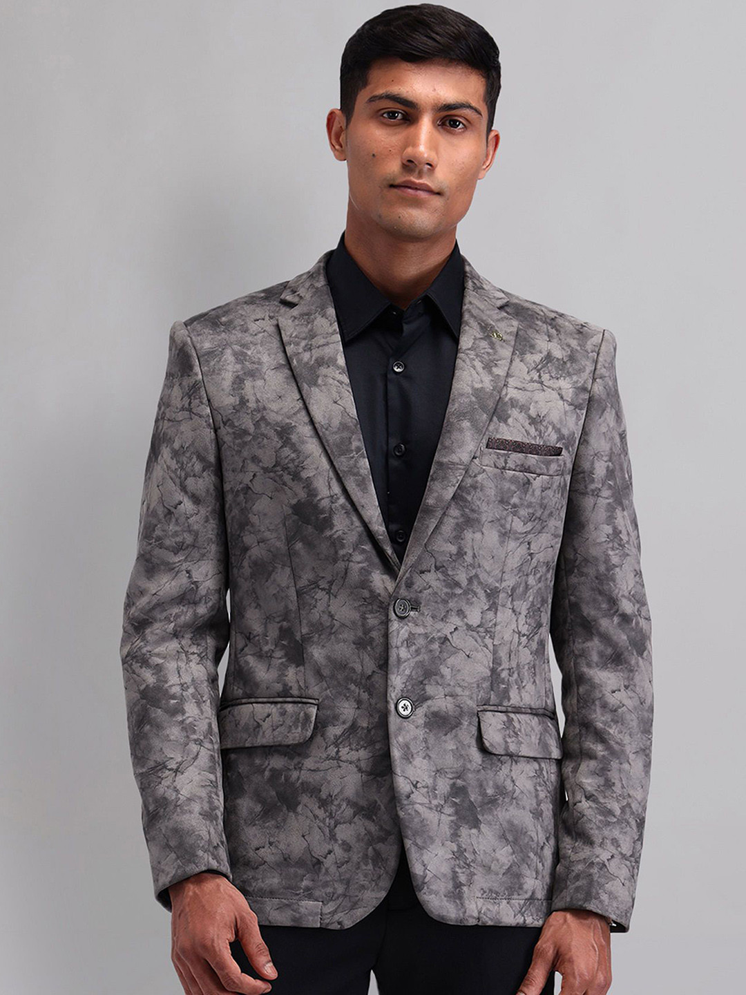 

AD By Arvind Printed Slim Fit Single-Breasted Blazer, Grey
