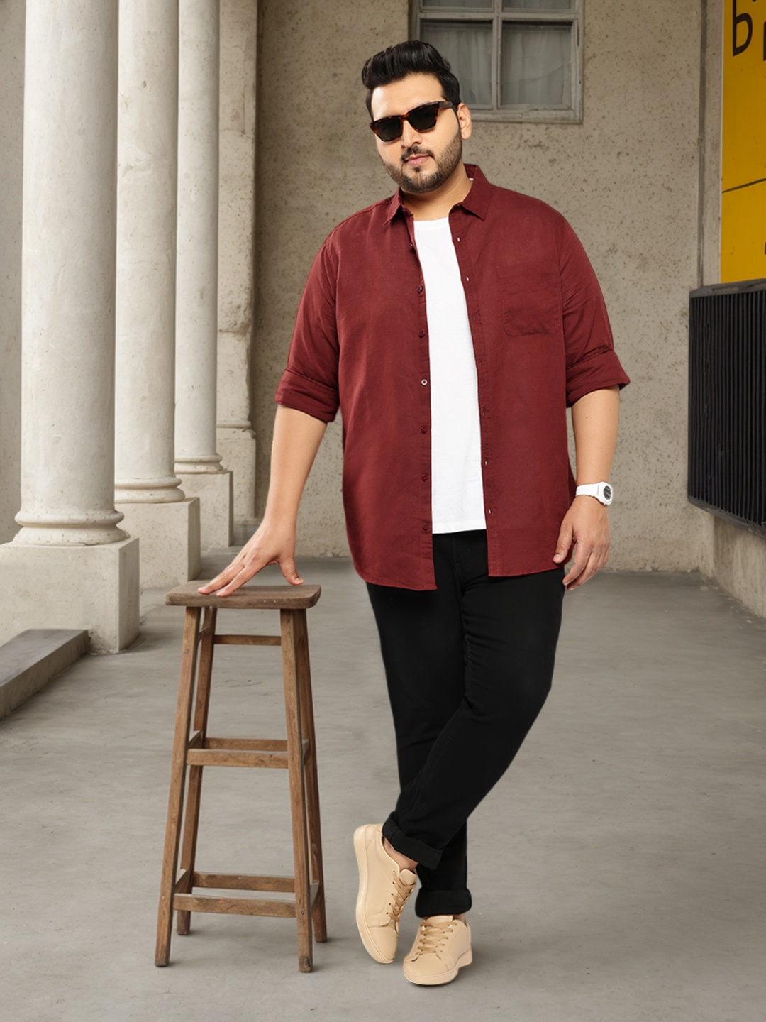 

Sztori Plus Size Regular Fit Casual Shirt, Maroon