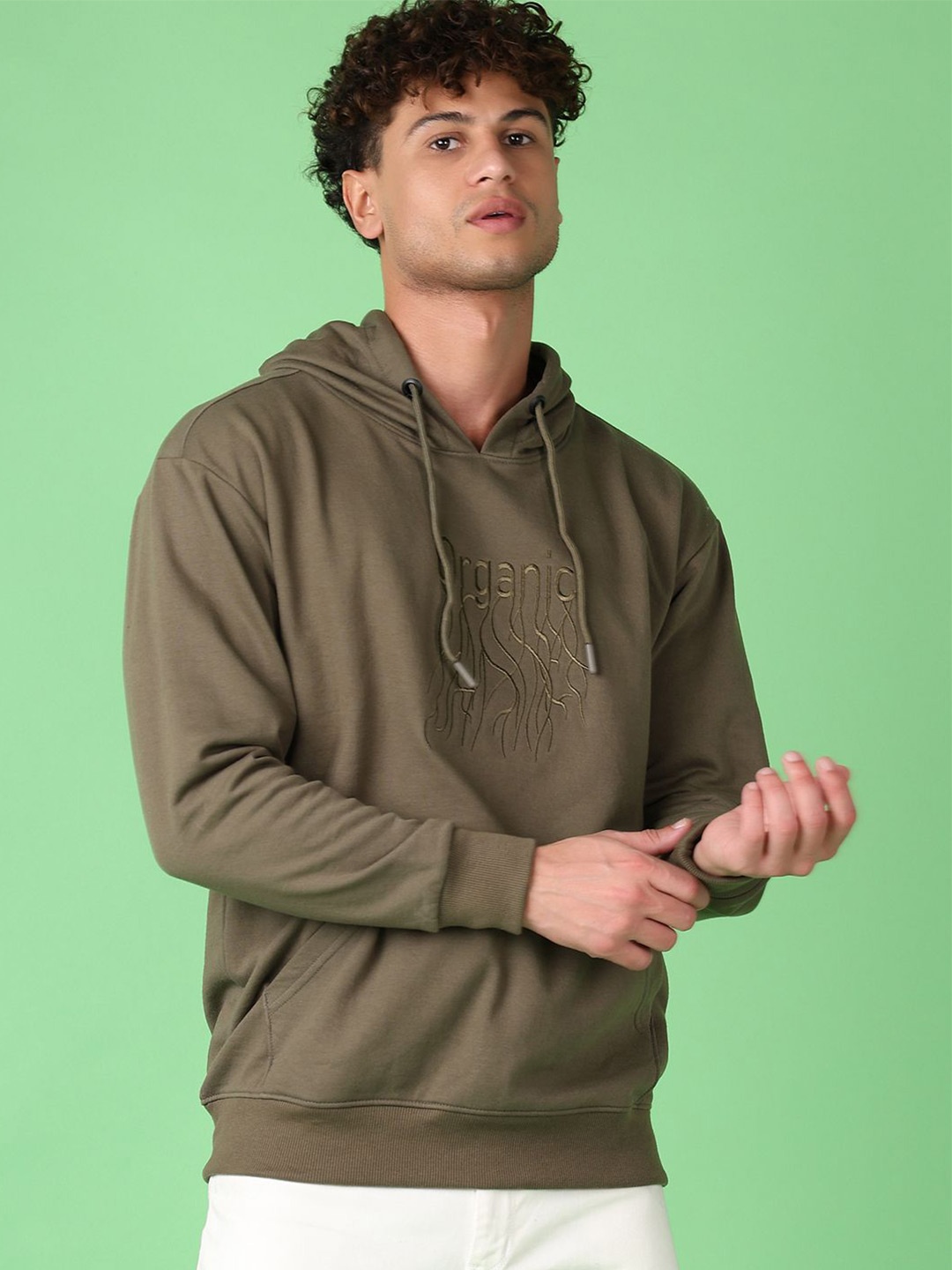 

V-Mart Men Printed Hooded Sweatshirt, Olive
