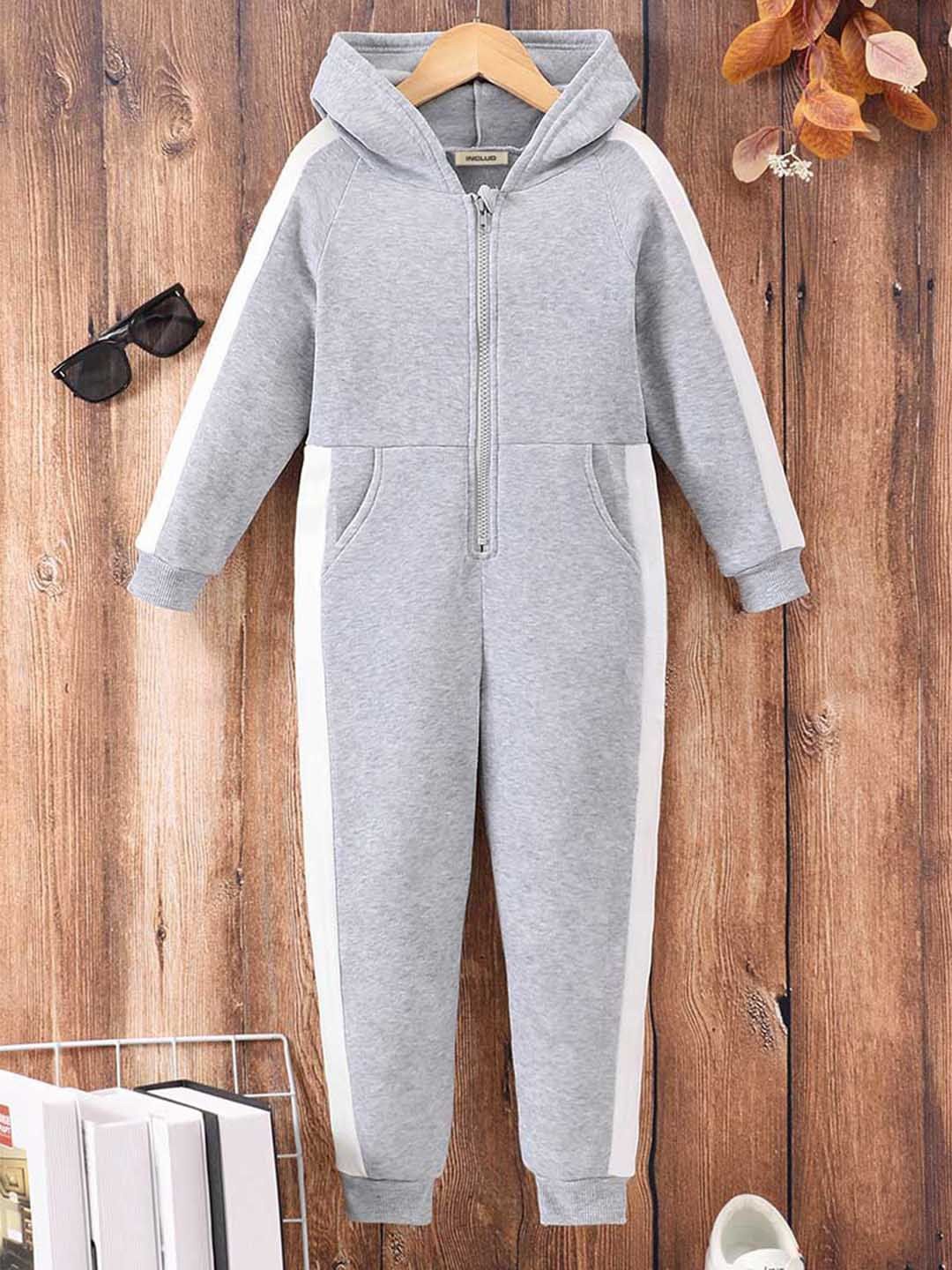 

INCLUD Girls Long Sleeve Hooded Basic Jumpsuit, Grey