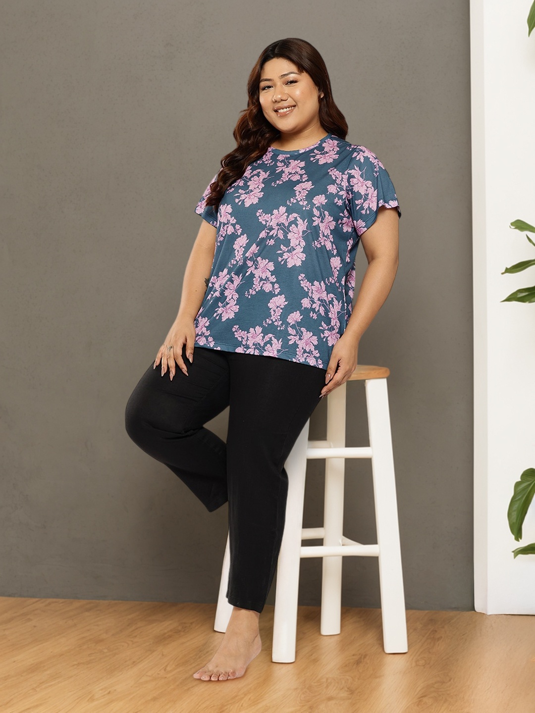 

Sztori Plus Size Floral Print Lounge T-shirt, Green