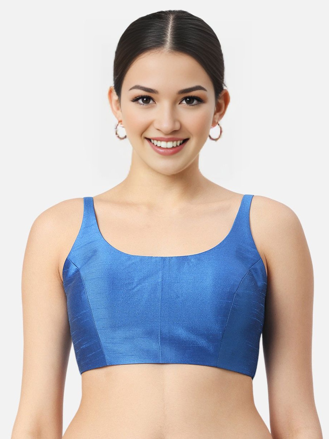 

Biyu Women Cut Silk Padded Saree Blouse, Blue