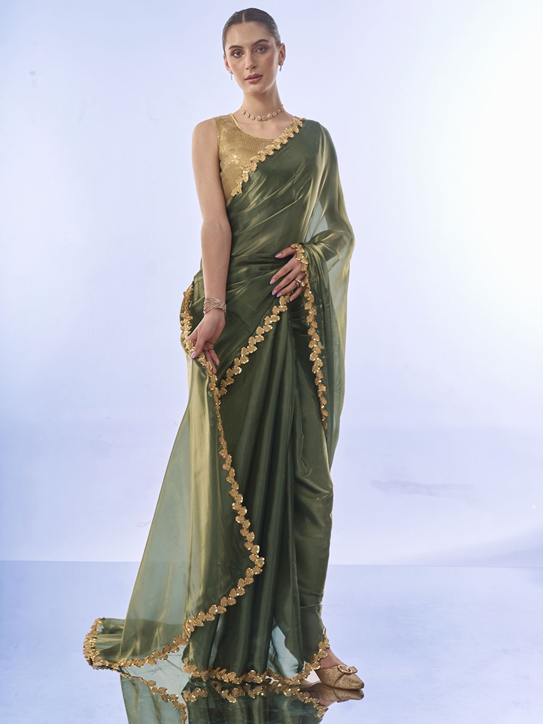 

Kalista Embellished Sequinned Organza Ready to Wear Saree, Green