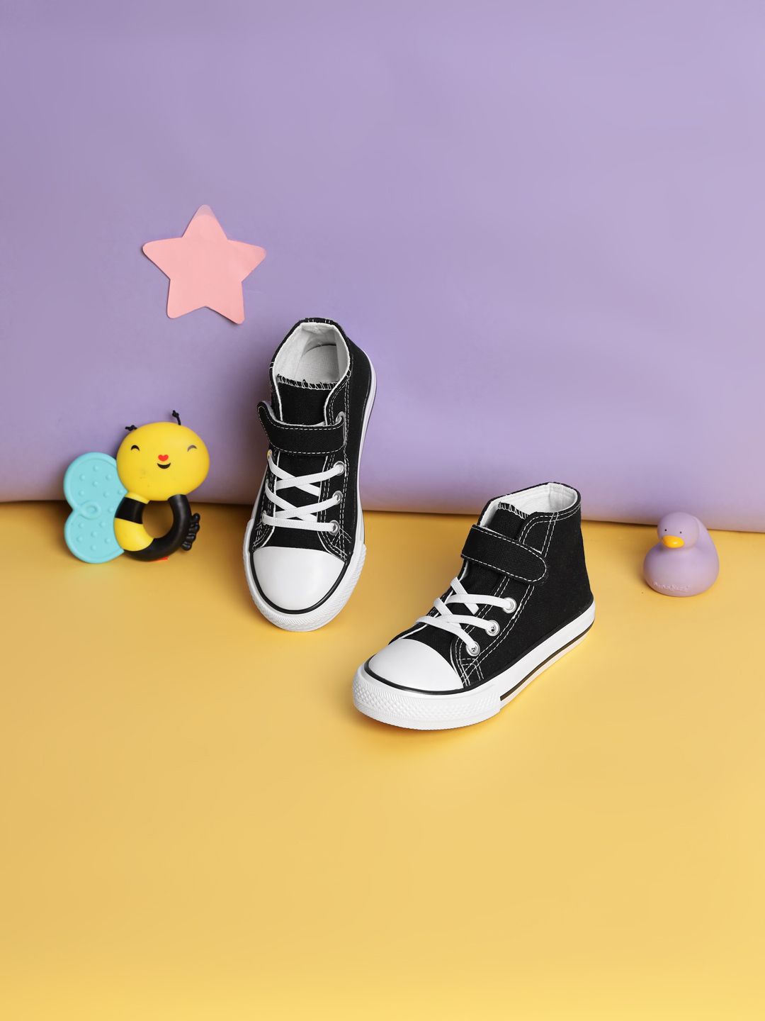 

Truffle Collection Kids Velcro Round Toe Sneakers, Black