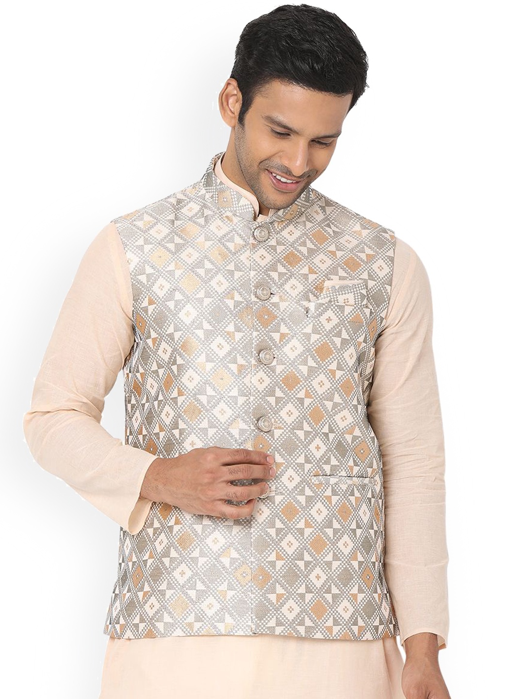 

SALWAR STUDIO Men Woven Design Nehru Jackets, Grey