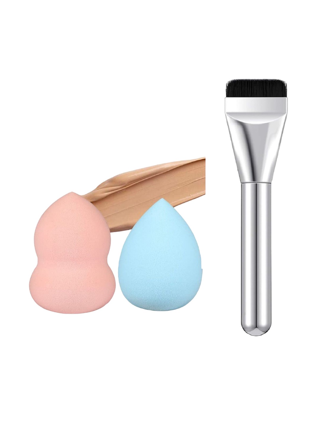 

Facejewel Set Of Silvery Makeup Makeup Brush With 2 Makeup Sponge, Silver