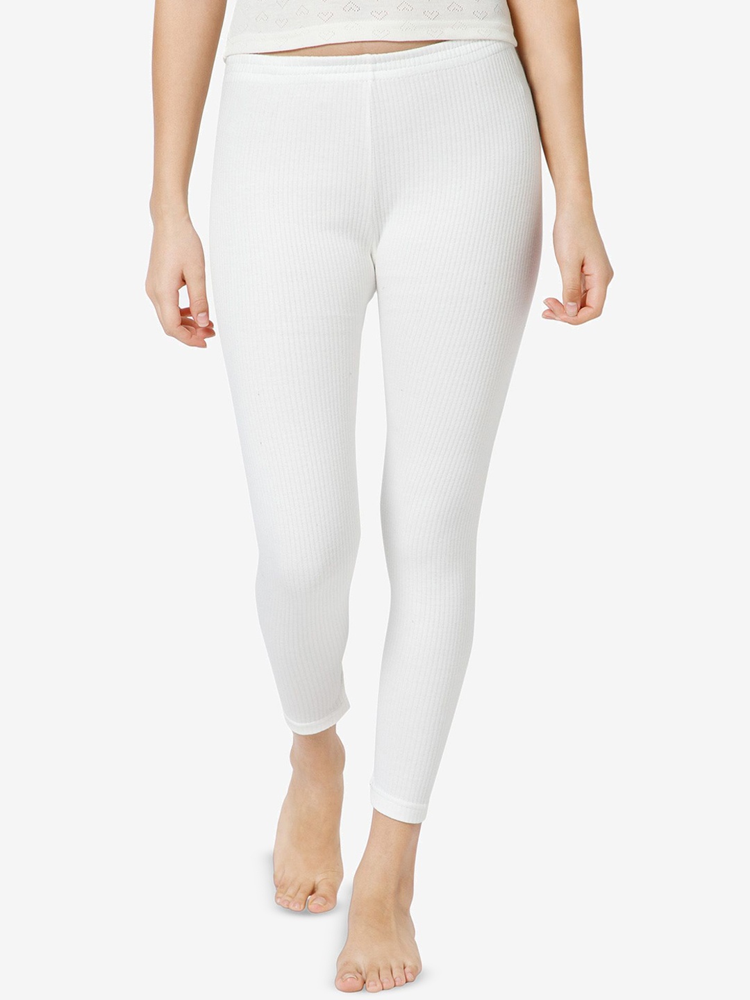 

BODYCARE INSIDER Women Ribbed Mid-Rise Thermal Bottoms, White