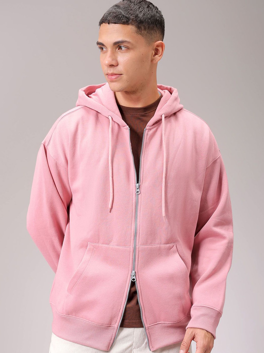 

The Indian Garage Co Men Hooded Double Way Front Open Zipper Sweatshirt, Pink