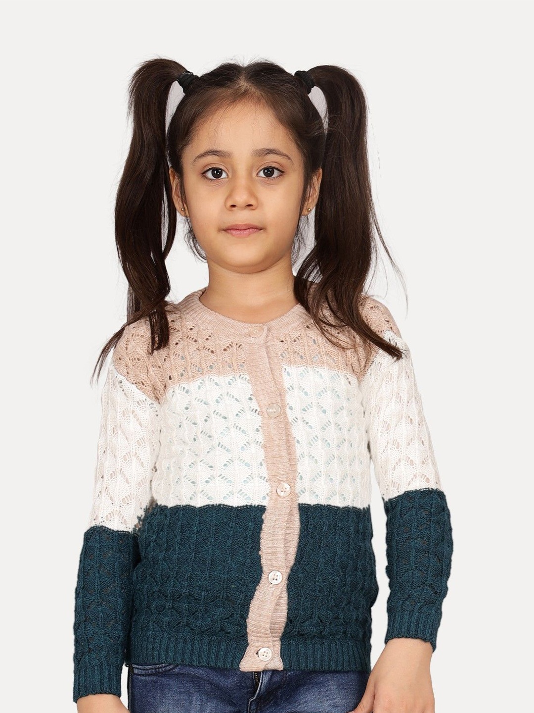 

JoE Hazel Girls Colourblocked Winter Cardigan, Teal