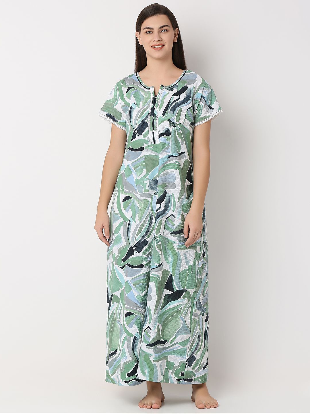 

Juliet Women Abstract Printed Maxi Nightdress, Green