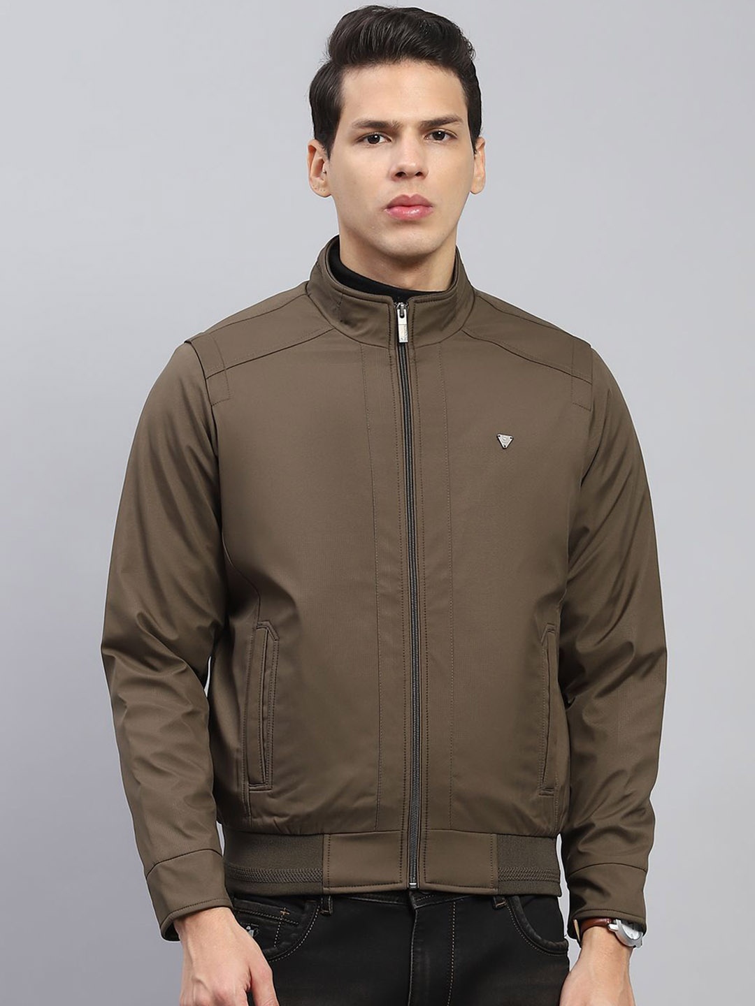 

Monte Carlo Men Mock Collar Solid Casual Padded Jacket, Olive