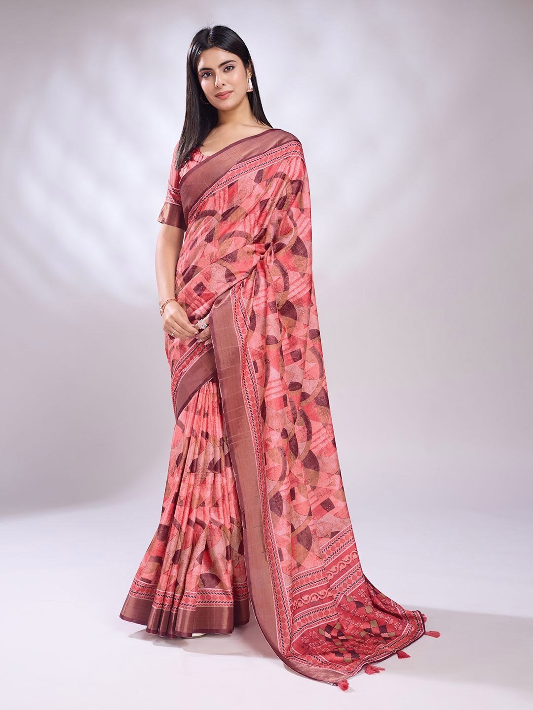 

KALINI Abstract Printed Designer Saree, Coral