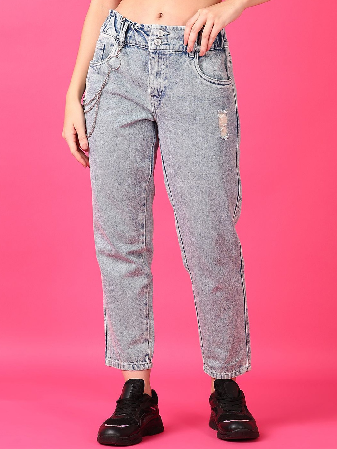 

V-Mart Women High-Rise Mildly Distressed Jeans, Grey