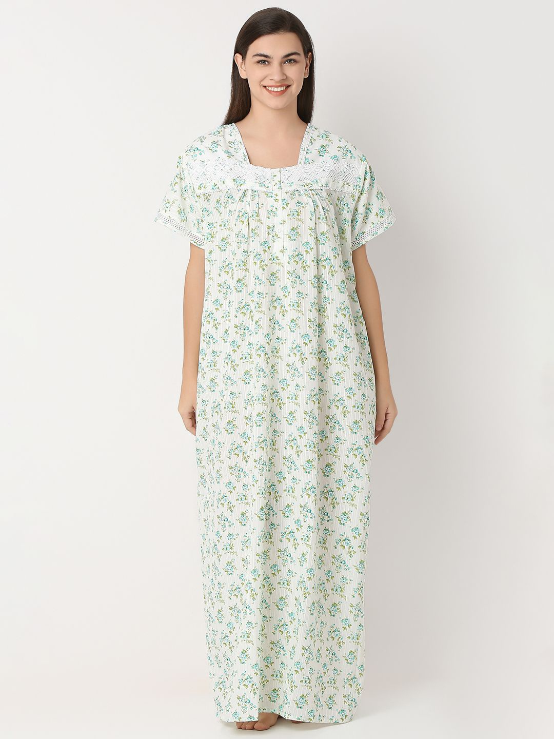 

Juliet Women Floral Printed Short Sleeves Maxi Nightdress, Green