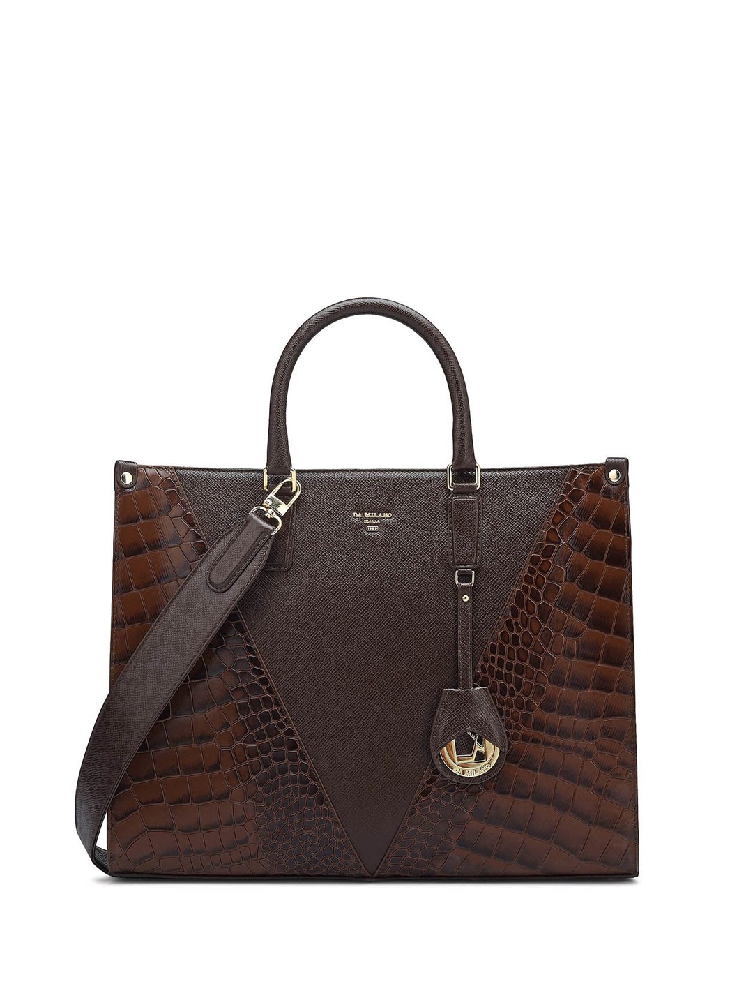 

Da Milano Women Textured Structured Leather Handheld Bag, Brown