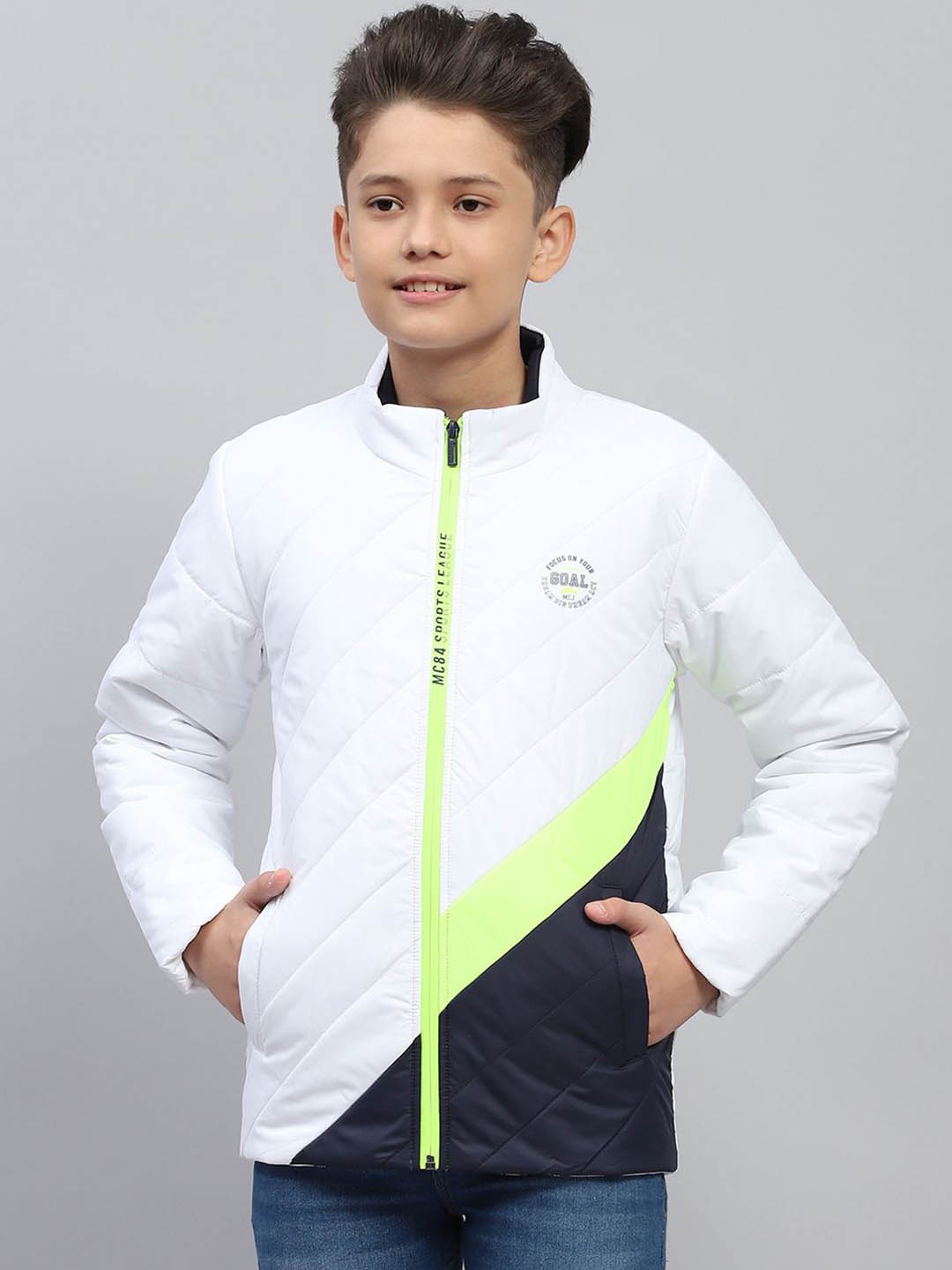 

Monte Carlo Boys Mock Collar Colourblocked Casual Padded Jacket, White