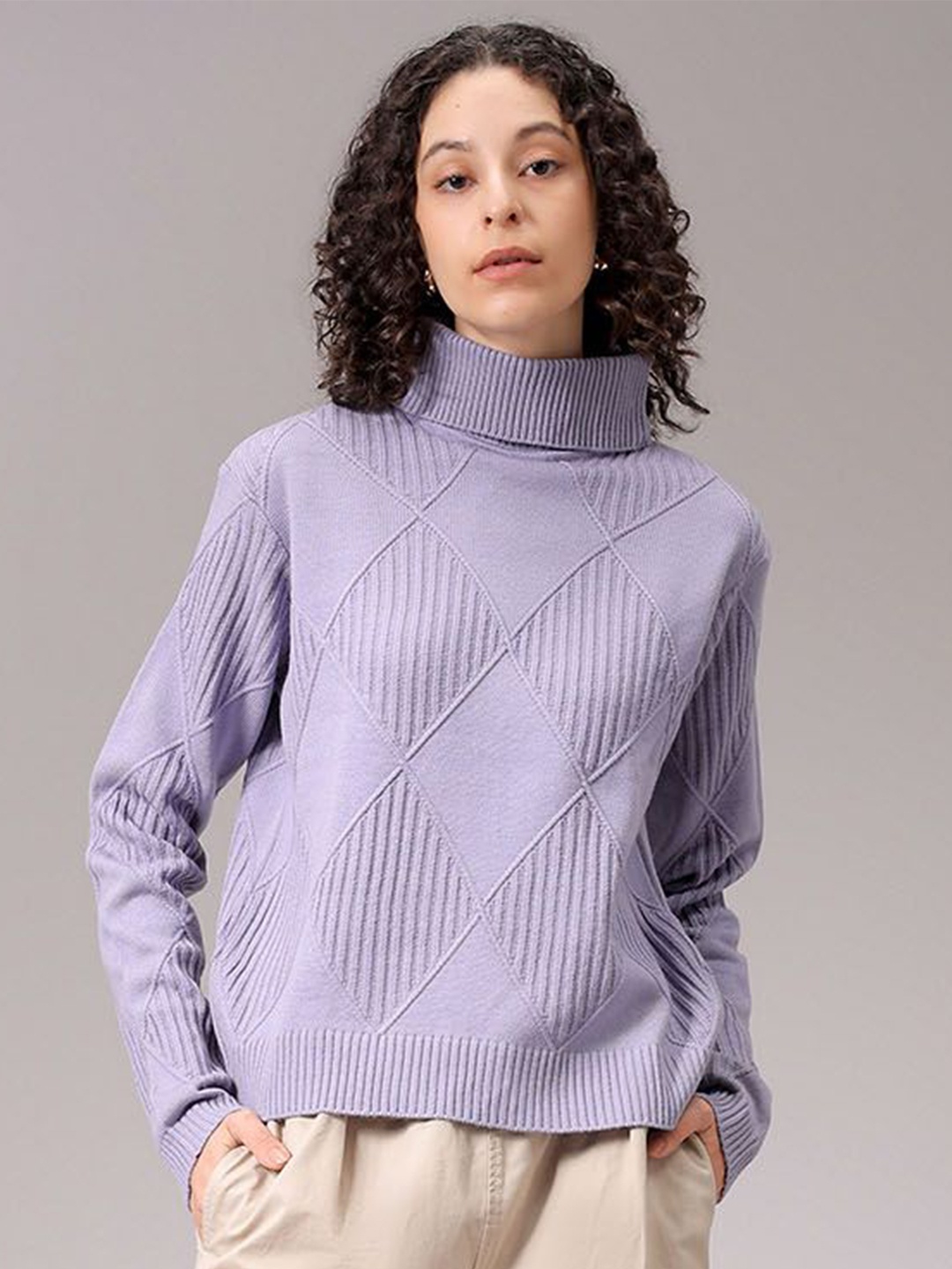 

Freehand by The Indian Garage Co Women Self Design Acrylic Pullover, Purple