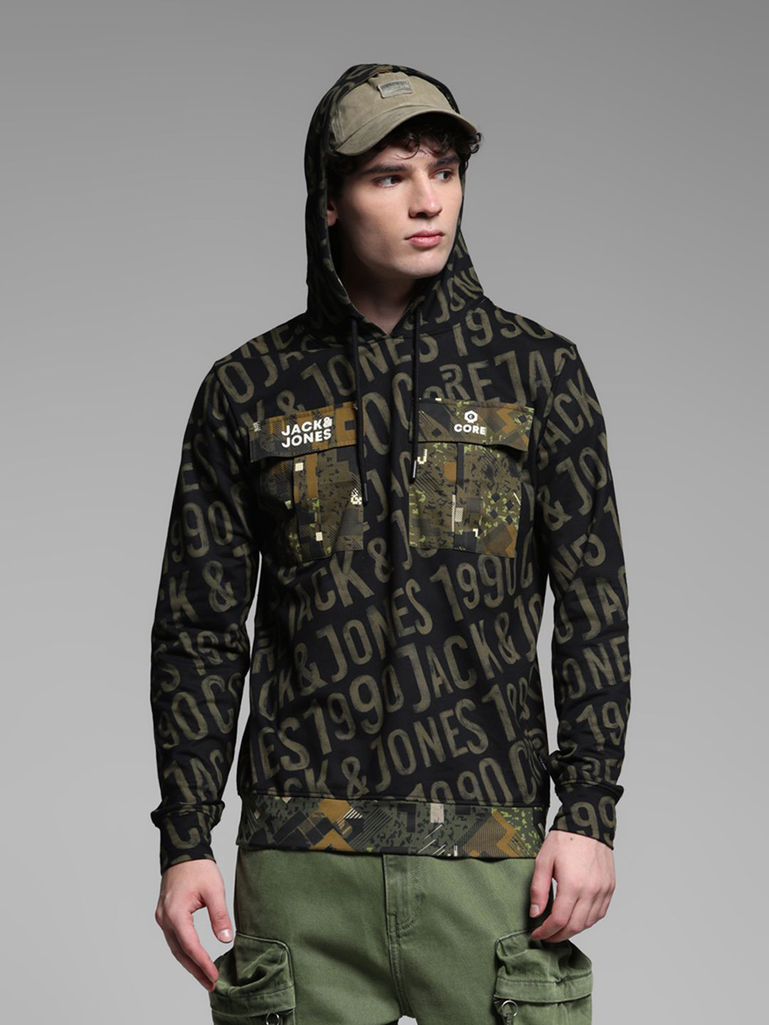 

Jack & Jones Men Printed Hooded Long Sleeves Sweatshirt, Green