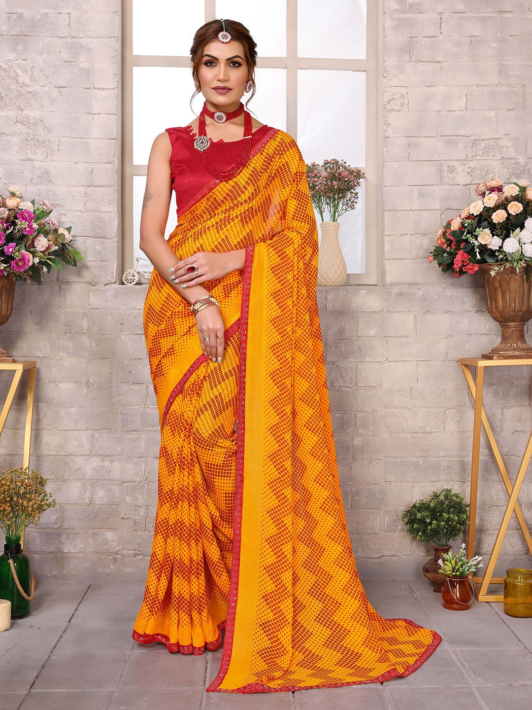 

KALINI Women Beads and Stones Saree With Blouse Piece, Yellow