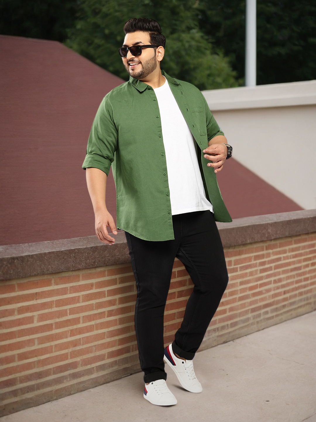 

Sztori Plus Size Regular Fit Casual Shirt, Green