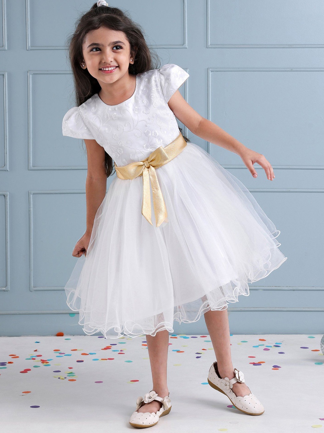 

Mark & Mia Girls Bow Detailed Fit and Flare Dress, White